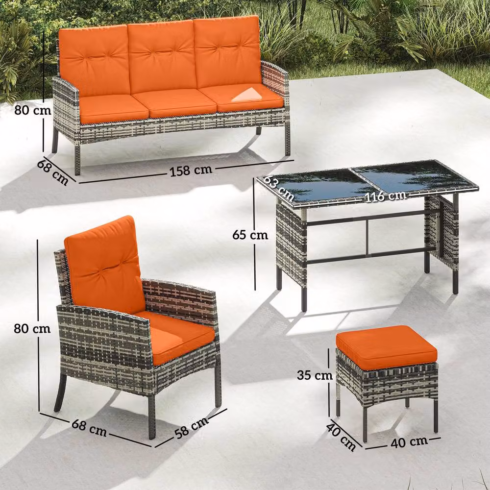 STILVORA Modern Garden Furniture Set with Dining Table and Cushions in Orange – 4