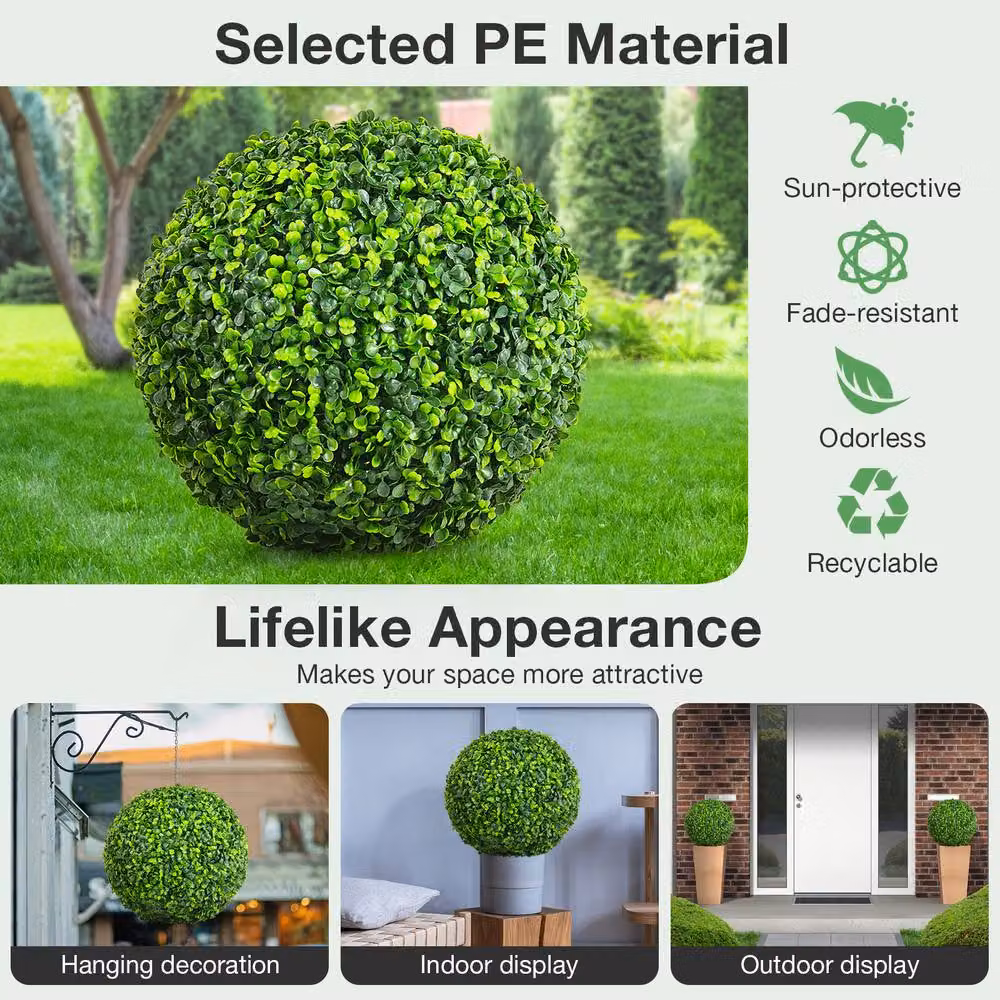 Costway 2-Piece Green Artificial Topiary Ball Faux Trees, Diameter: 40 cm – 6