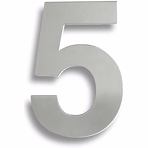 Loops Satin Stainless Steel Numeral 5 in Silver, Height: 17.8 cm
