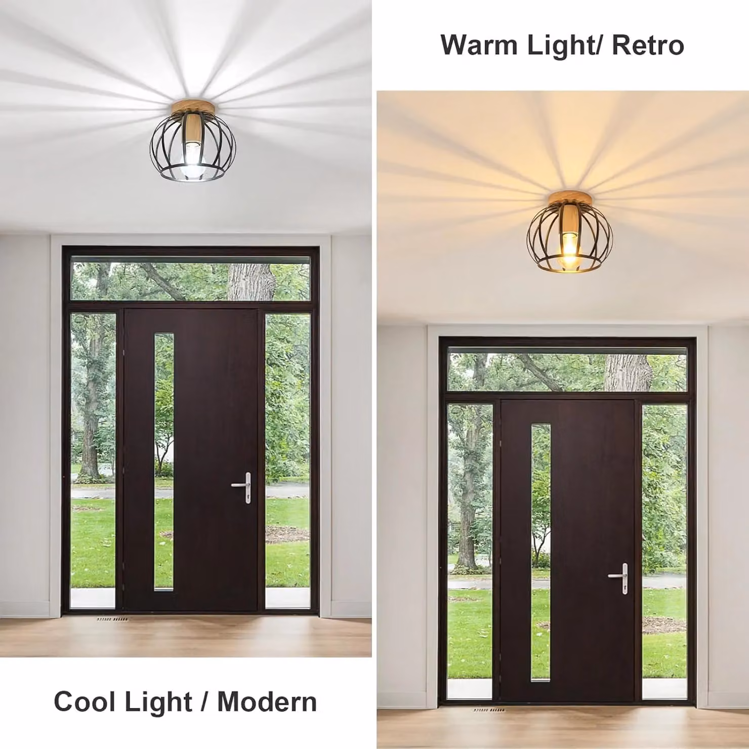 COMELY Industrial Metal Cage Ceiling Light, Vintage Black and Wood Chandelier – 7