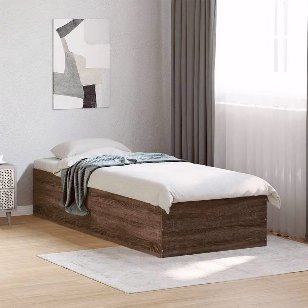 Berkfield Home Modern Bed Frame in Brown Oak, W/D/H: 100 x 203 x 35 cm – 2