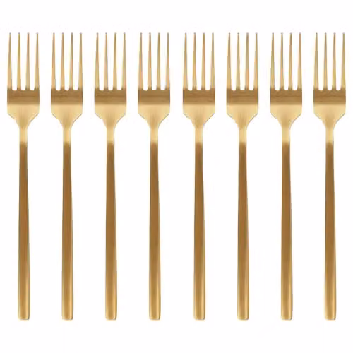 Argon Tableware Gold Coated Stainless Steel Dinner Forks, Pack of 8