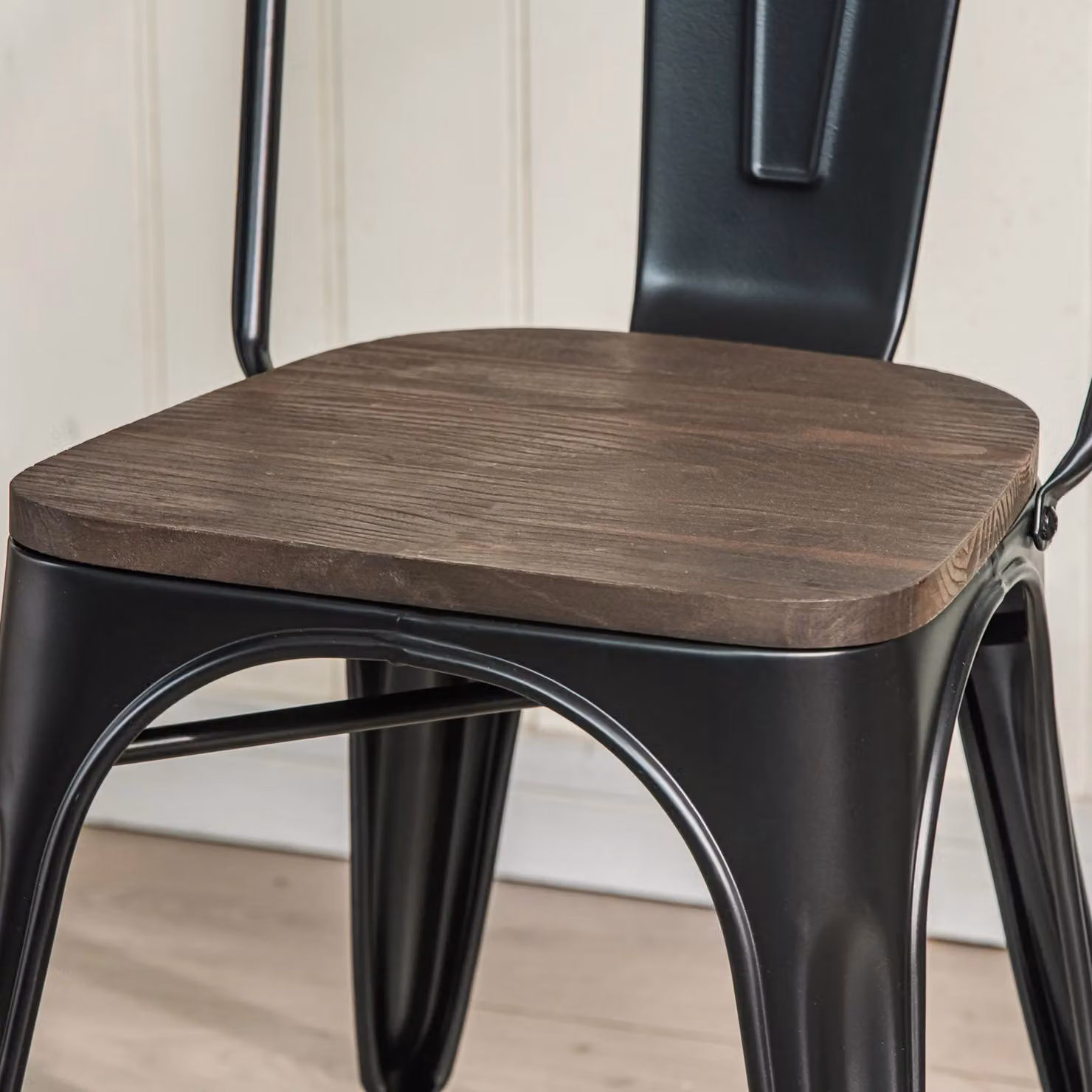 Nordlys Set of 4 Industrial Black Metal and Wood Dining Chairs – 6