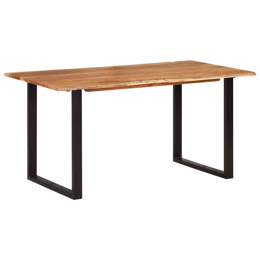 Berkfield Home Industrial Live Edge Solid Acacia Wood Dining Table in Brown and Black, W/D/H: 154 x 80 x 76 cm – 2