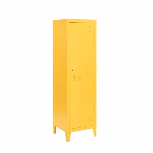 MMT Furniture Designs Ltd Metal Lockable Slim One Door Storage Cabinet in Yellow, H 137 x W 38.5 x D 38.5 cm – 1