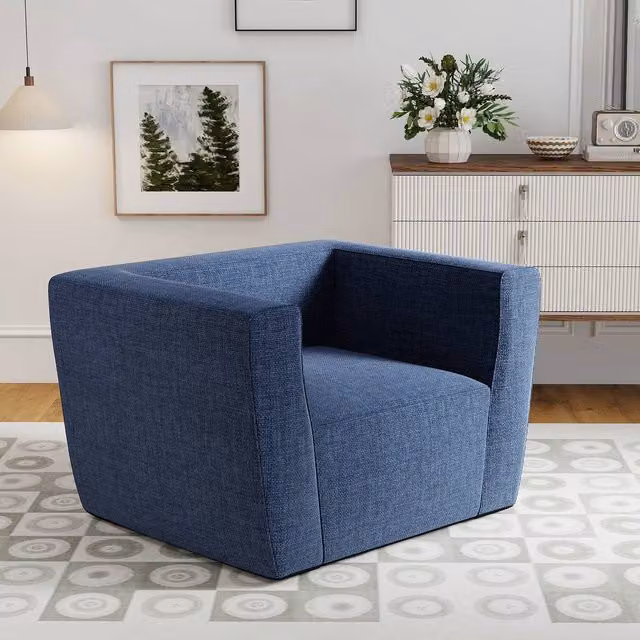 Gymax Inflatable Single Lounger Air Sofa Chair with Armrests in Blue