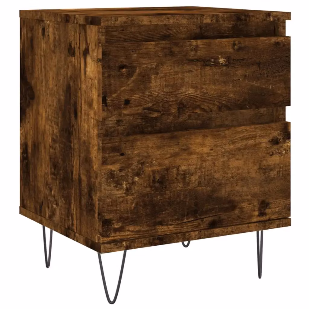 Berkfield Home Set of 2 Smoked Oak Bedside Cabinets in Brown, W/D/H: 40 x 35 x 50 cm – 4
