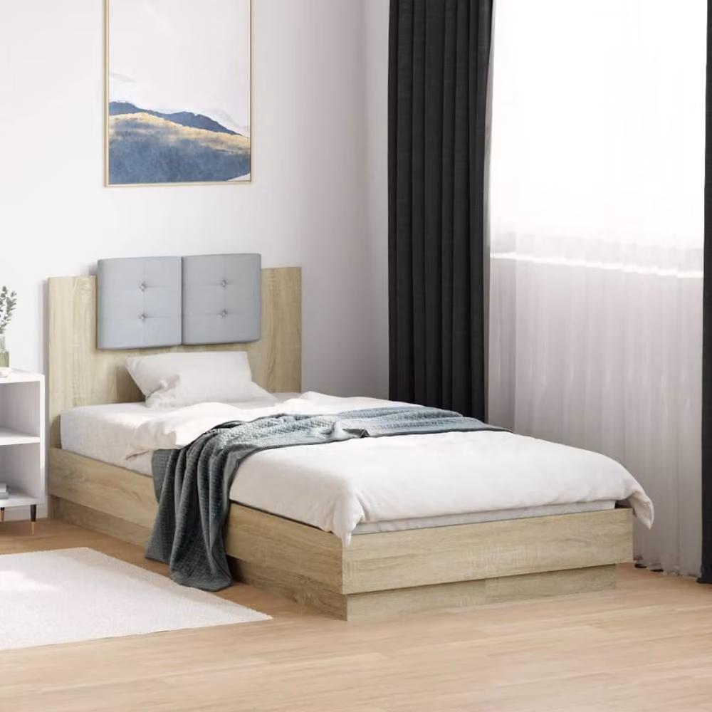 Berkfield Home Sonoma Oak Soft Bed Frame in Light Tan, W/D/H: 90 x 190 cm – 2