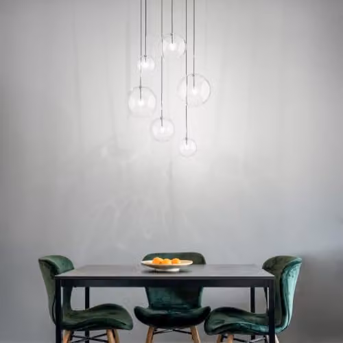 Ideal Lux Equinoxe 6 Light Cluster Pendant Ceiling Light with Amber Glass Spheres and Gold/Brass Metal Finish – 2