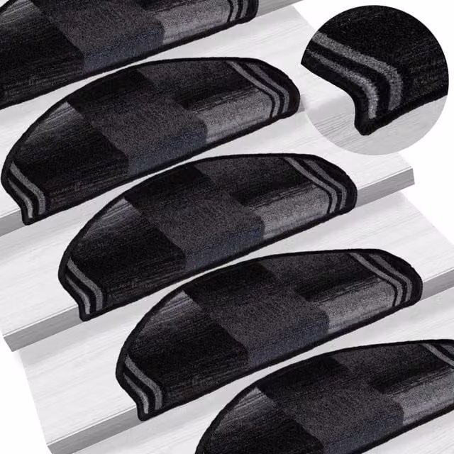 Berkfield Home Self-adhesive Stair Mats, 5 Piece Set, Black and Grey, W: 65 cm, D: 21 cm, H: 4 cm – 1