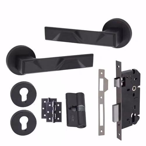 Golden Grace Nova Euro Lock Door Handles in Matt Black