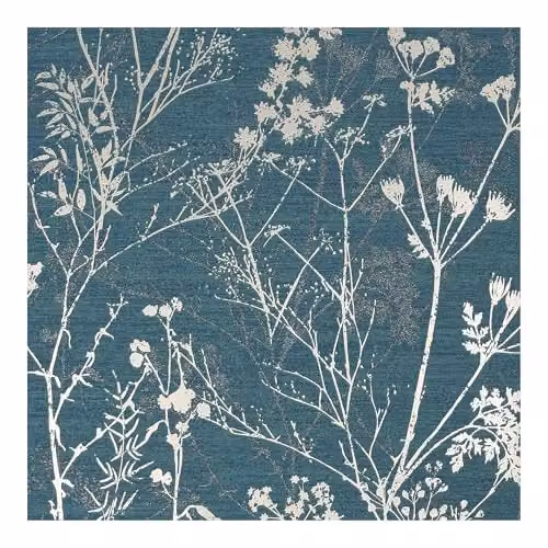 Superfresco Hedgerow Teal Botanical Floral Wallpaper in Petrol, Silver and Blue