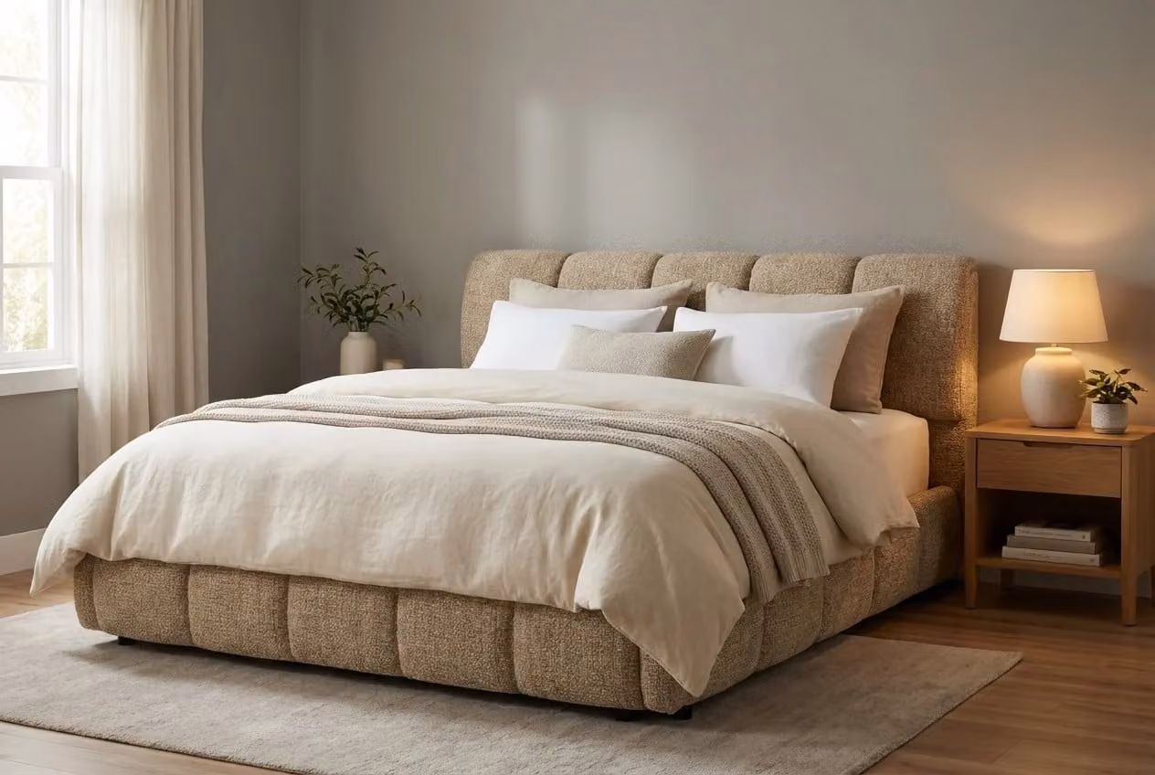 Araco Atelier Nocta Wicker Upholstered Bed in Beige