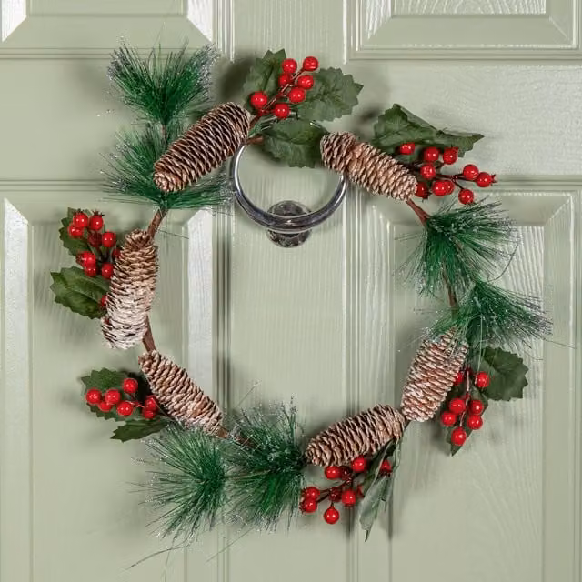 Samuel Alexander Round Hanging Christmas Wreath in Red and Green, Diameter: 40 cm – 1