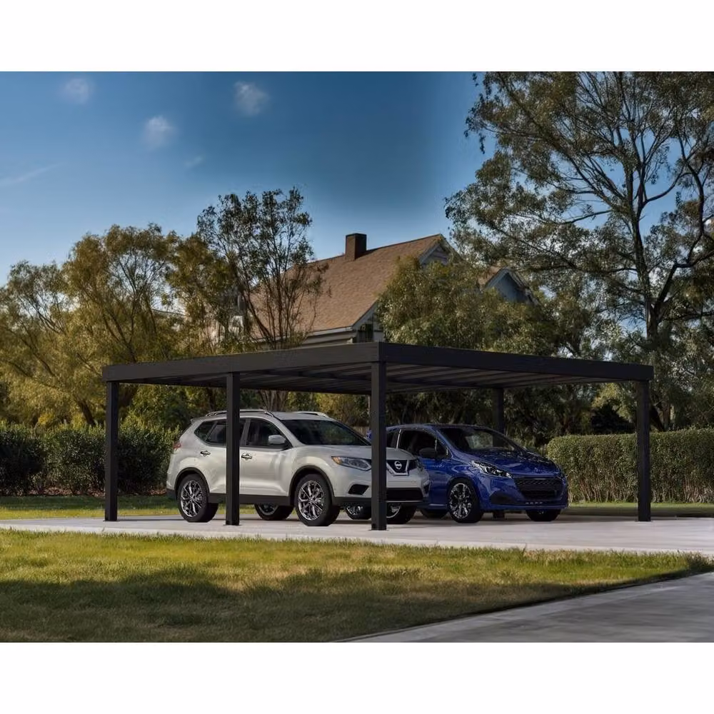 Palram Oslo Modern Carport with Black Structure and Grey Polycarbonate Panels – 7