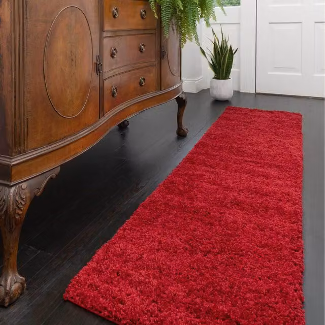 The Rug House Soft Value Red Shaggy Rectangular Area Rug, W: 230 cm, D: 60 cm