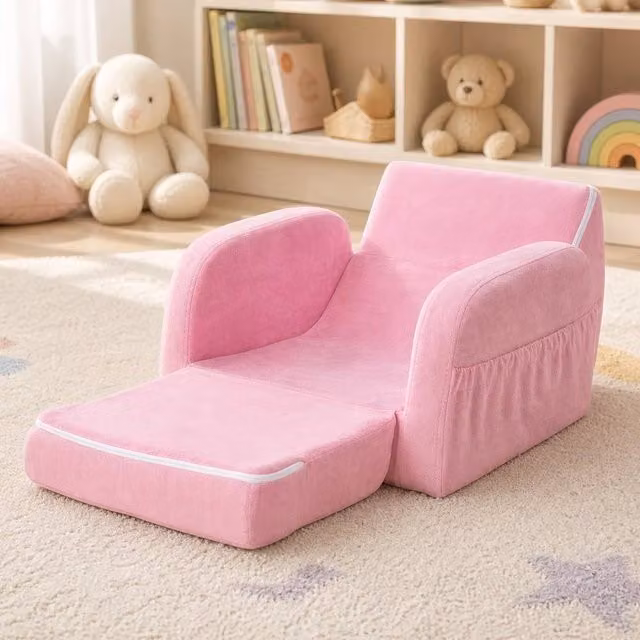 STILVORA Kids Fold-Out Armchair Bed in Pink with Solid Wood Frame and Foam Padding