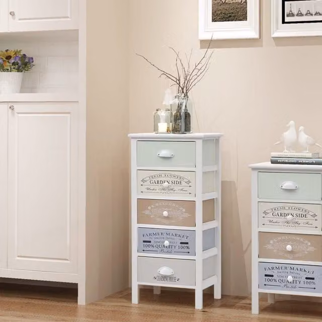 Berkfield Home French Style Wood Storage Cabinet with 5 Drawers in White – 1