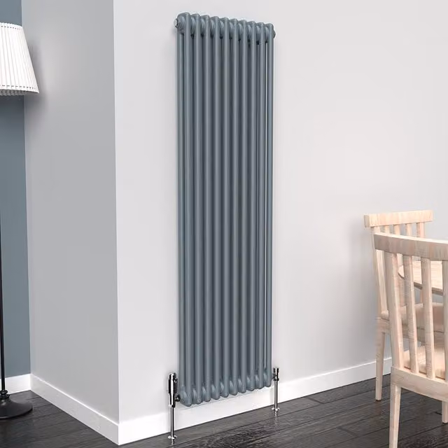 Lux Heat Vertical Coloured Column Radiator in Pebble Grey, H: 150 cm, W: 47 cm