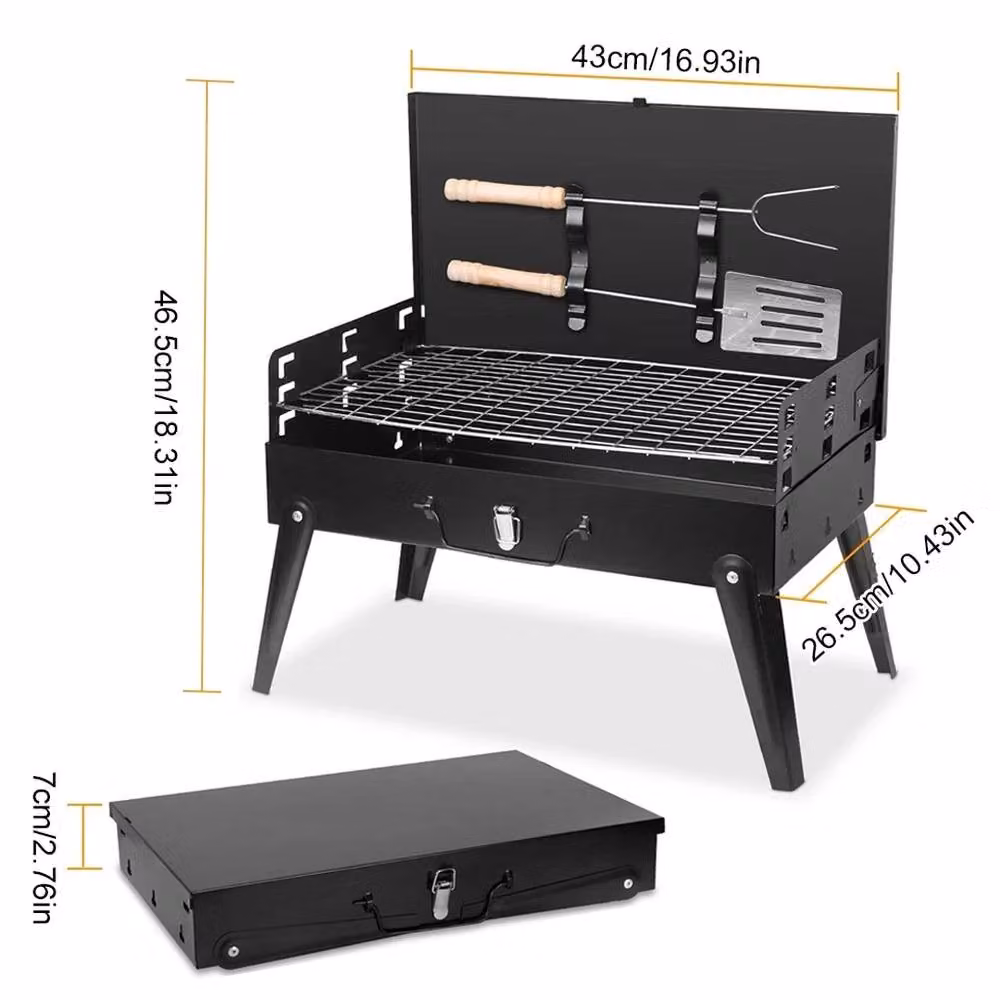 NESTLUNE Portable Folding Charcoal Tabletop BBQ Barbecue in Black, W/D/H: 100 x 15 x 15 cm – 2