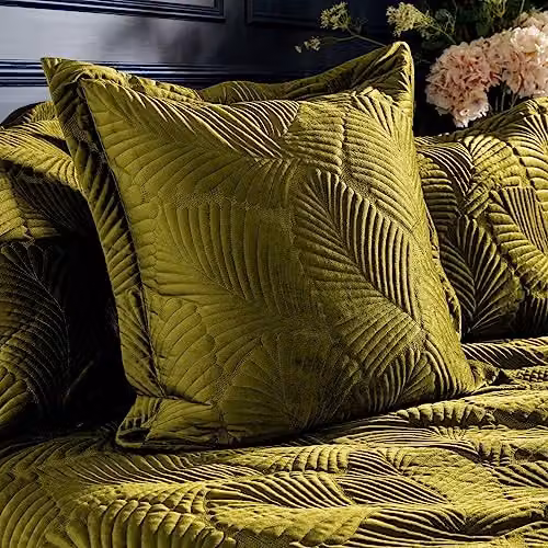 Paoletti Palmeria Green Velvet Quilted Duvet Cover and Pillowcase Set, W: 140 cm, L: 200 cm – 3