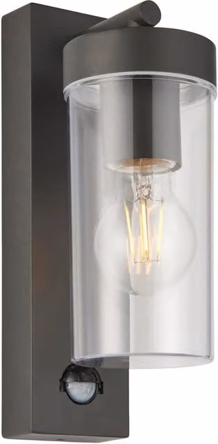 Loops Modern Outdoor Wall Lantern Light in Grey with PIR Motion Sensor, Timer and Dimmable LED Function, E27 – 1
