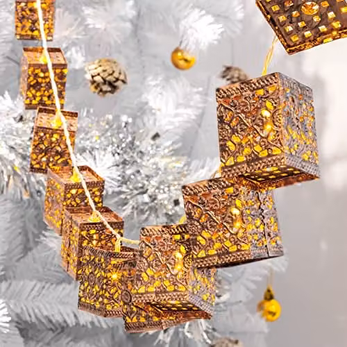 Globrite Moroccan Style Copper Metal Lantern Chain Light with 20 Warm White LEDs – 1