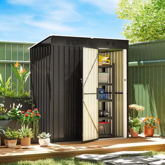 Outsunny Dark Grey Galvanised Steel Lean-to Pent Garden Shed