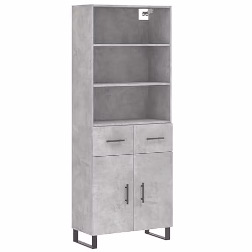 vidaXL Modern Highboard in Concrete Grey with Hinged Doors and Internal Shelves, W/D/H: 69.5 x 34 x 180 cm