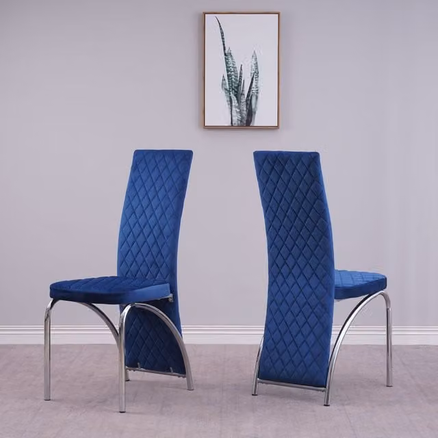 Modernique Irine Set of 4 Blue Velvet Upholstered Dining Chairs with Metal Cantilever Base