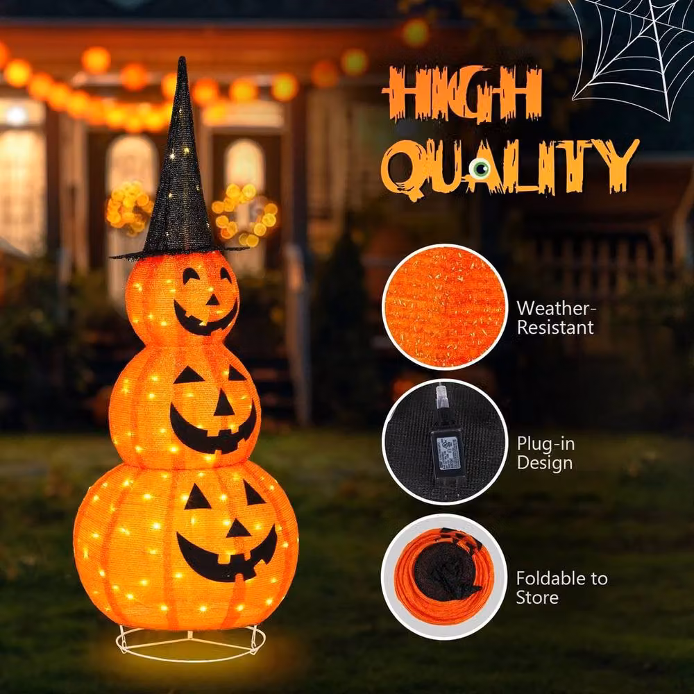Kelvenix Collapsible Lighted Pumpkin Halloween Decoration, Orange – 3