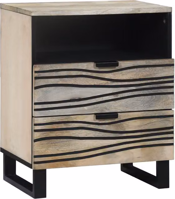 Berkfield Home Modern Mango Wood Bedside Table with Drawer in White and Black, W: 50 cm, D: 33 cm, H: 60 cm – 1