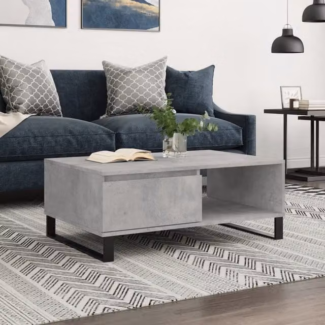 Berkfield Home Industrial Rectangular Coffee Table in Concrete Grey, W/D/H: 90 x 60 x 35 cm