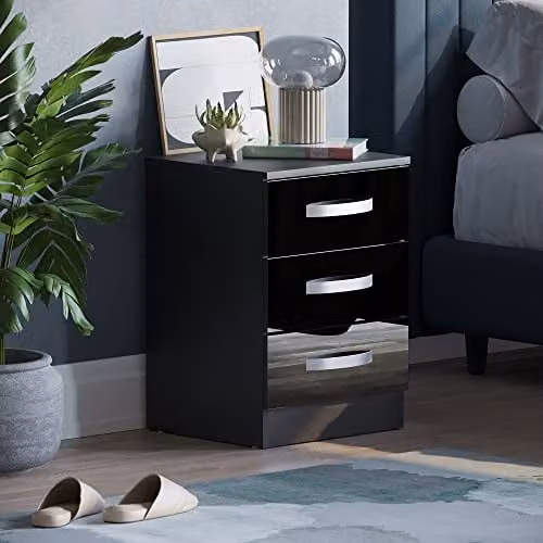 Vida Designs Black High Gloss 3 Drawer Chest of Drawers – 2