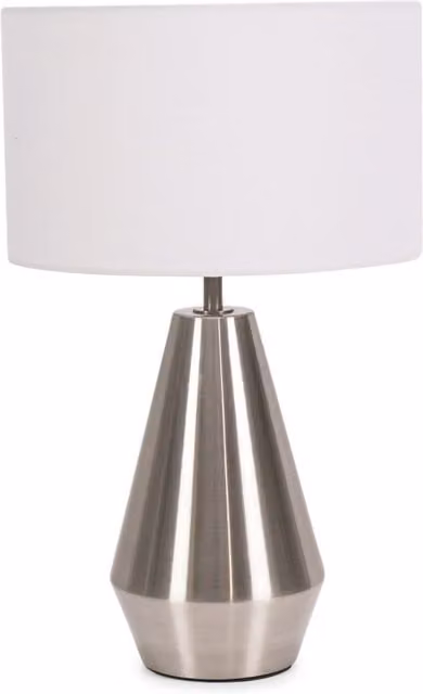 ValueLights Jax Dimmable Touch Table Lamp with White Fabric Drum Shade and LED Bulb in Brushed Chrome