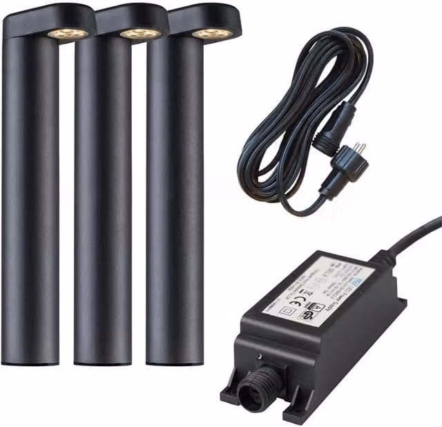 Ludeco Oskar 12V 3-Light Post Kit in Black with Stainless Steel and Glass