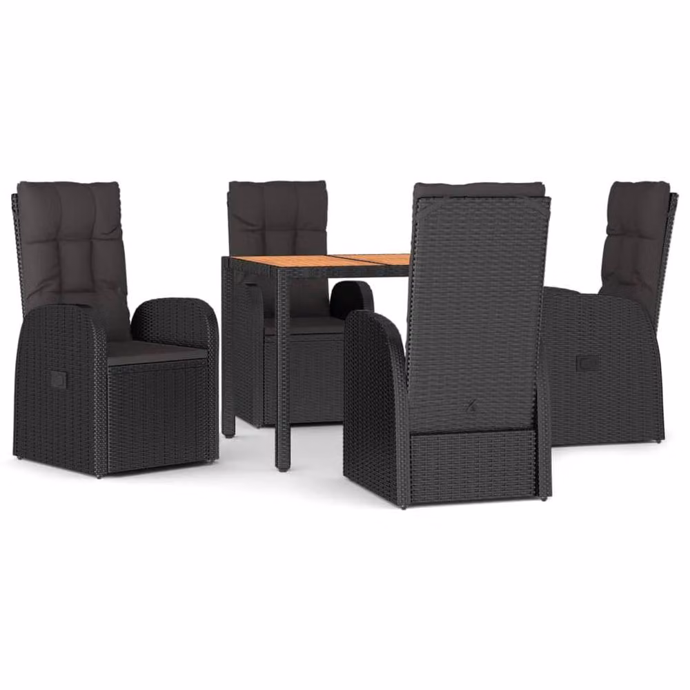 Berkfield Home Beautiful 5 Piece Black Poly Rattan and Oiled Acacia Wood Garden Dining Set – 3