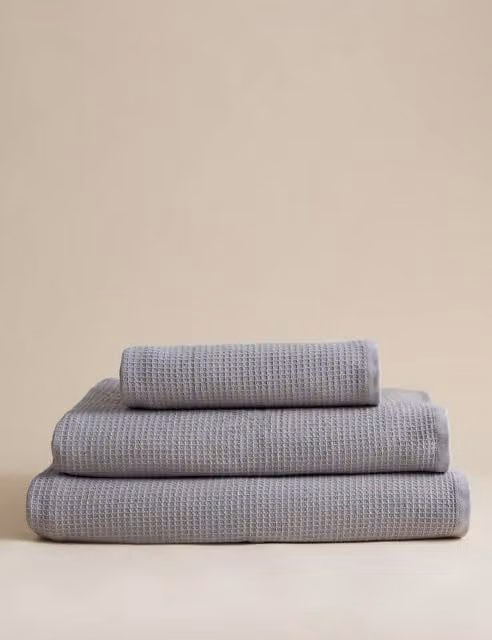 M&S Grey Pure Cotton Reverse Waffle and Terry Towel