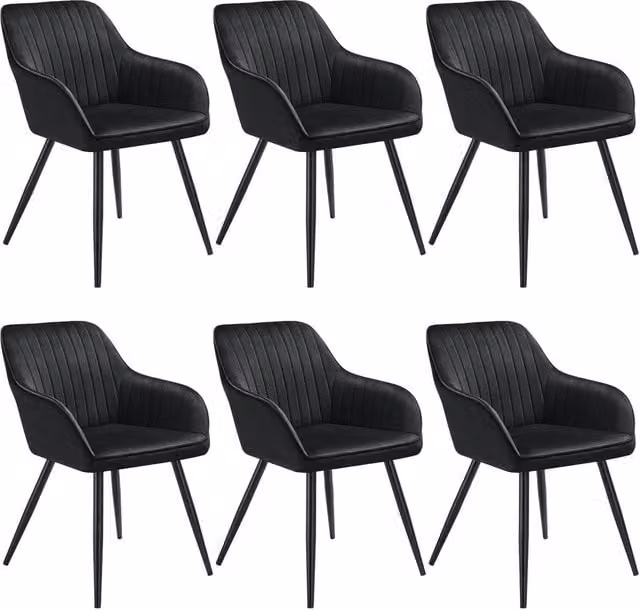 tectake Marilyn Set of 6 Black Velvet Dining Chairs with Armrests – 1