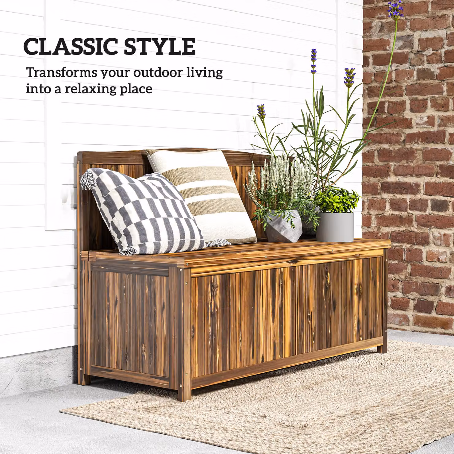 Outsunny Brown Treated Hardwood Wood Storage Bench for Garden and Patio Seating – 4