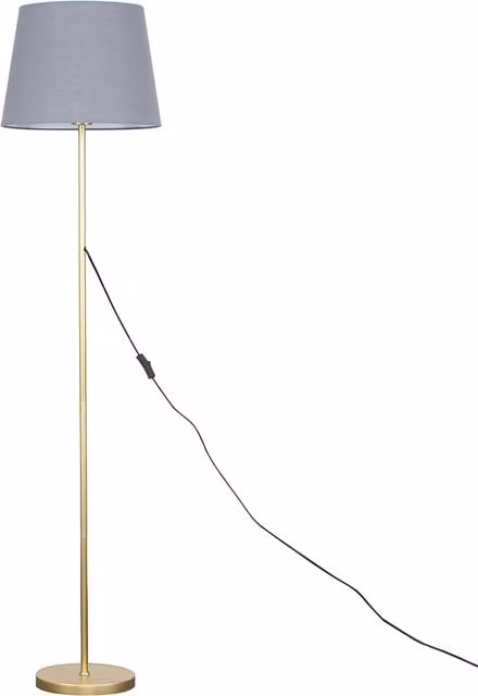 ValueLights Charlie Gold Modern Stem Floor Lamp with Large Grey Tapered Fabric Shade