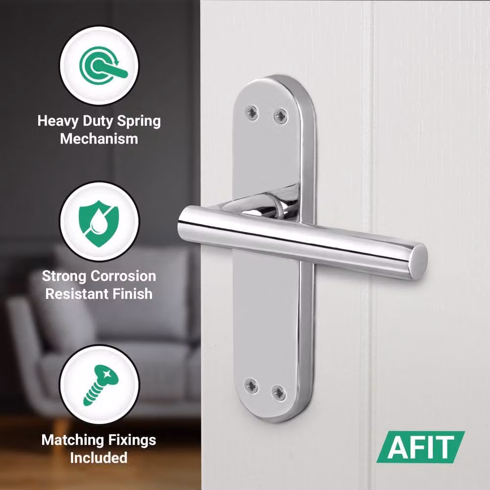 AFIT Polished Chrome T-Bar Door Handle Latch Backplate Set in Silver, 6 Pairs – 2