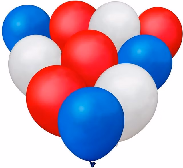 SHATCHI Pack of 100 Plain Latex Balloons in Red, Blue and White