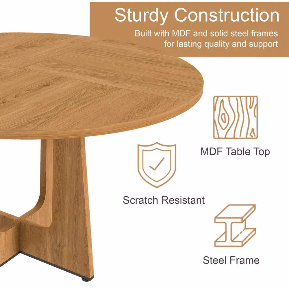 STILVORA Round 4 Seater Dining Table in Light Oak Finish, Diameter: 136 cm, Height: 119 cm – 5