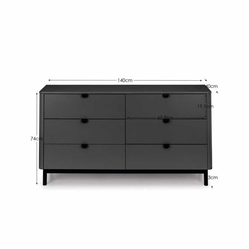 Cheshire Premium Nova 6 Drawer Wide Chest in Storm Grey and Black – 5