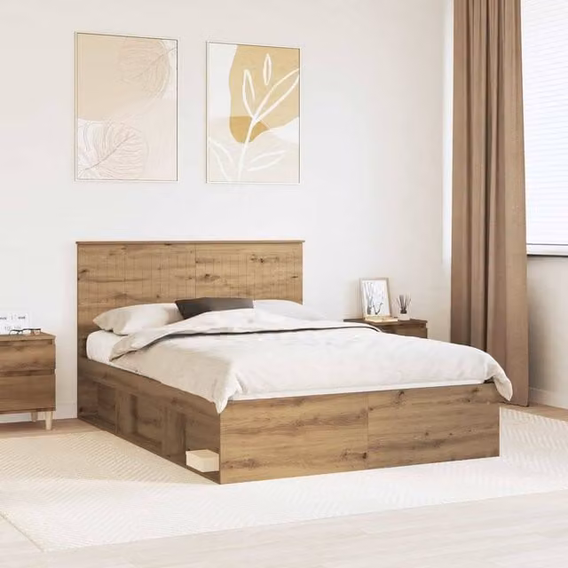 Berkfield Home Artisan Oak Bed Frame in Brown with Drawers, W: 135 cm