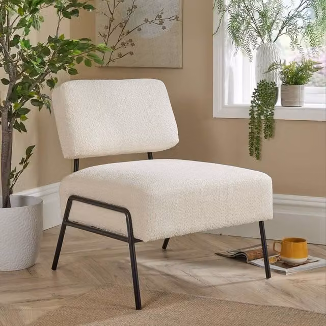 Home Source Modern Bouclé Accent Chair with Black Metal Legs in Cream – 1