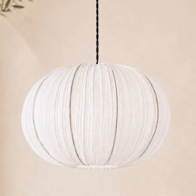 CGC Lighting Palmira White Large Oval Ruffled Silk Fabric Lampshade W: 45 cm, H: 28 cm