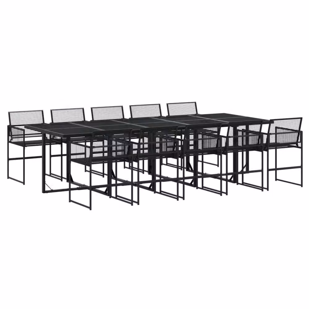 Berkfield Home Beautiful 11 Piece Black Poly Rattan Garden Dining Set with Glass Top Table – 3