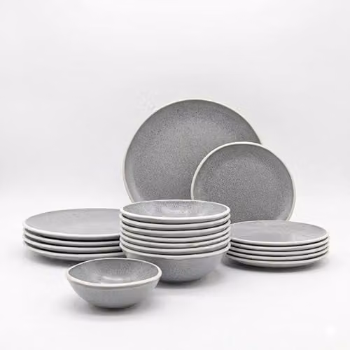 Glim & Glam 18 Piece Grey Reactive Glaze Stoneware Dinner Set – 1